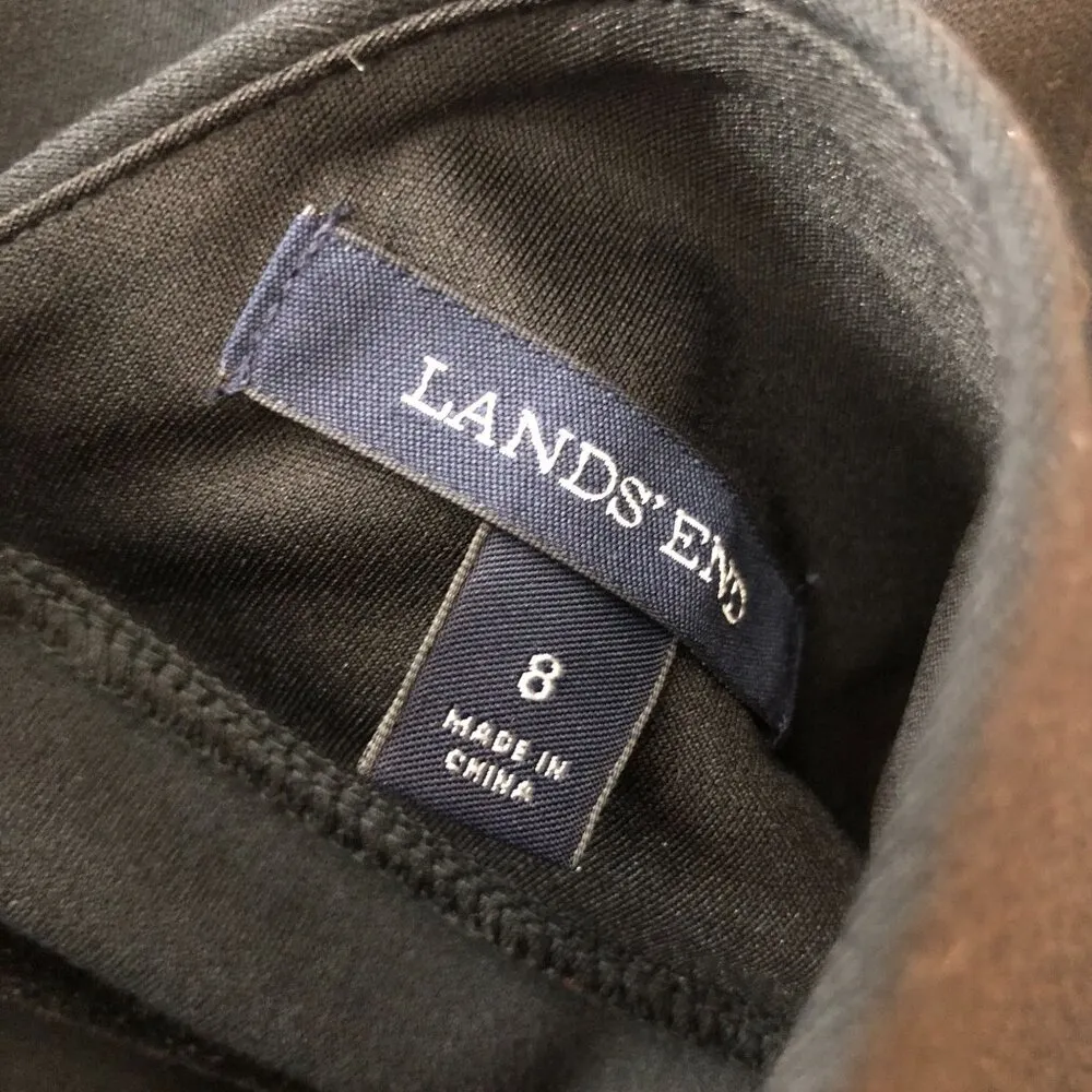 Lands End A Line Dress Sleeveless V Back Pleat Stretch Black 8 - Image 3