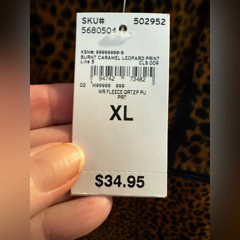 Lands' End New Womens Fleece Quarter Zip Burnt Caramel Leopard Orange Size XL 18 - Image 3