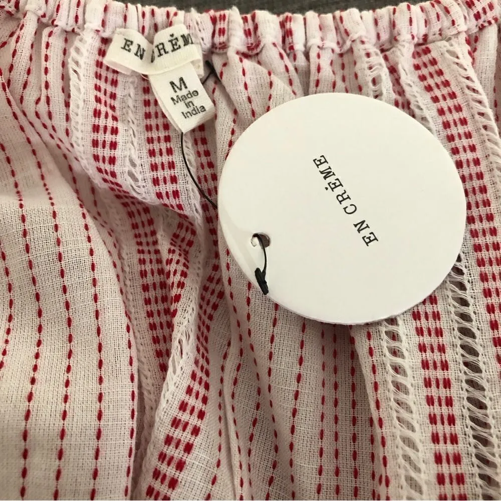 En Crème Boho Vintage Oversized Blouse Red White Striped M L Size M - Image 5