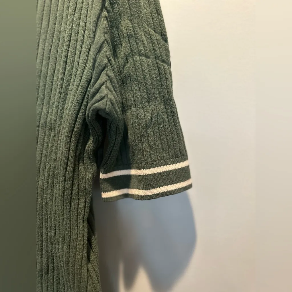 Varley Napier Fit Striped Ribbed Cotton Blend Knit 1/4 zip short sleeve polo top - Image 6