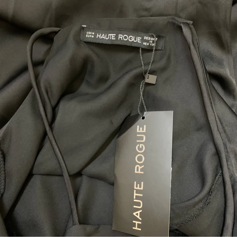 Haute Rogue Black Cold Shoulder Satin Ruffle Blouse Small Elegant Date Night NWT - Image 5