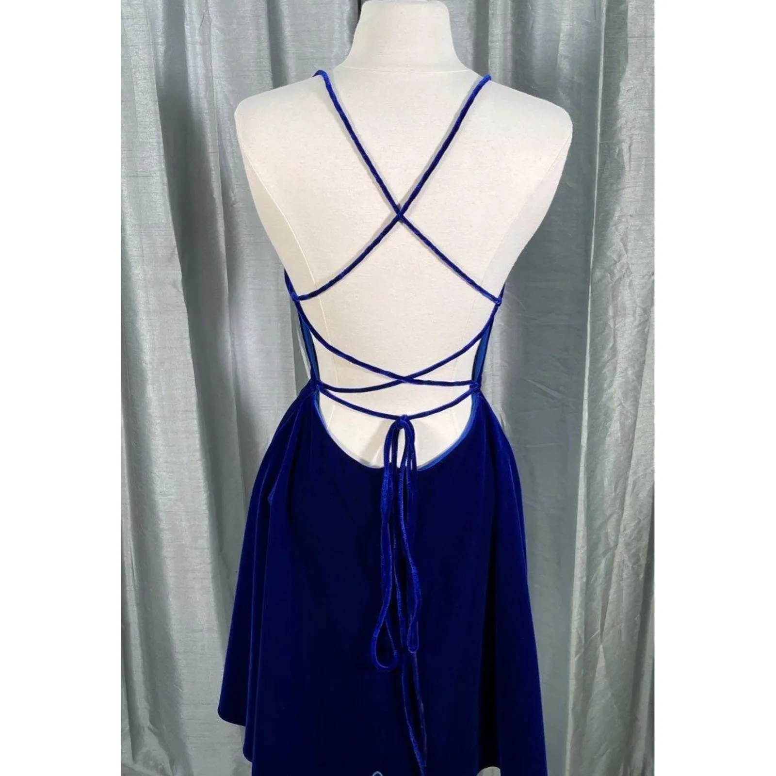NWT Sz.2 JOVANI Open Back ROYAL BLUE VELVET Fit & Flare Cocktail Party DRESS - Image 6