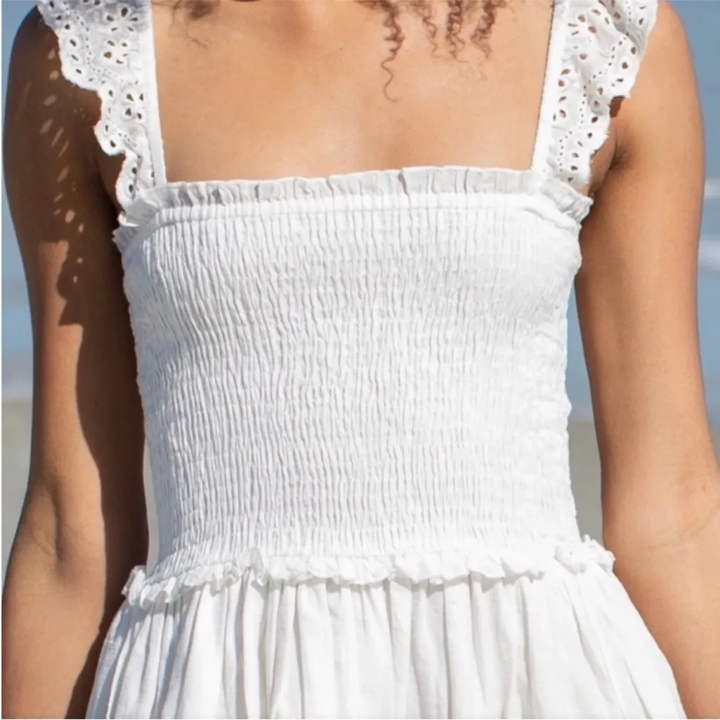 Natural Life Smocked Cotton Eyelet Midi Dress White Boho Bohemian Cottagecore - Image 7