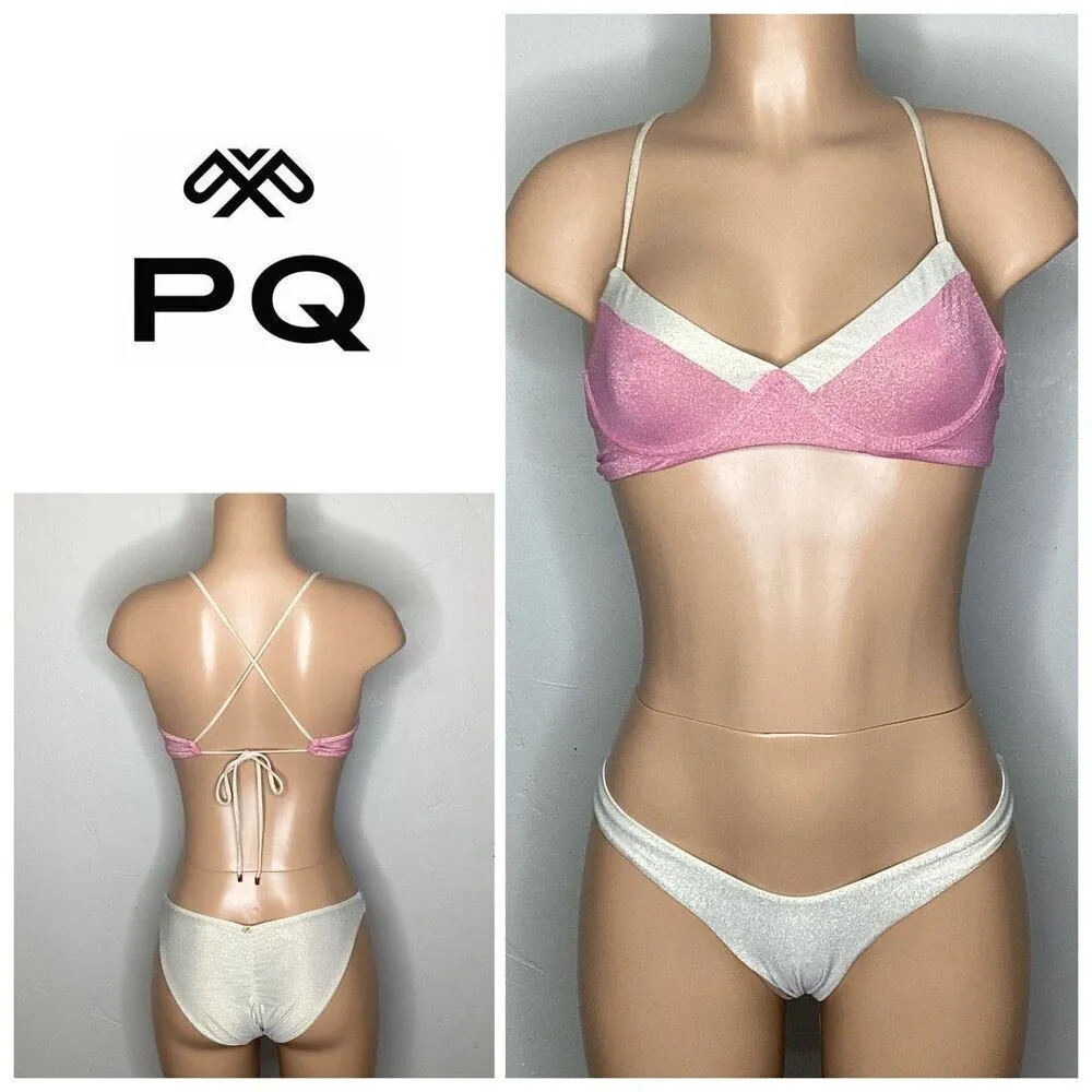 New. PQ/Pilyq pink metallic bikini set. Small. Retails $176 - Image 2