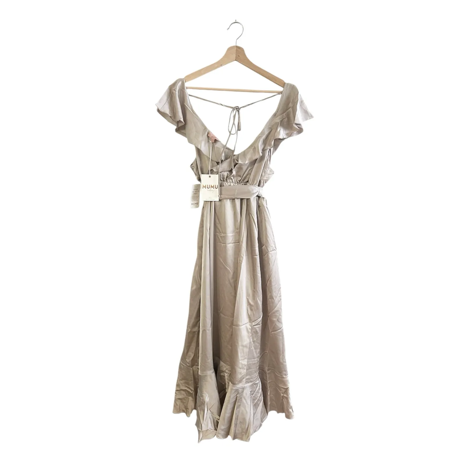 Show Me Your Mumu Samantha Ruffle Wrap Dress Show Me The Ring Luxe Satin S NWT - Image 7