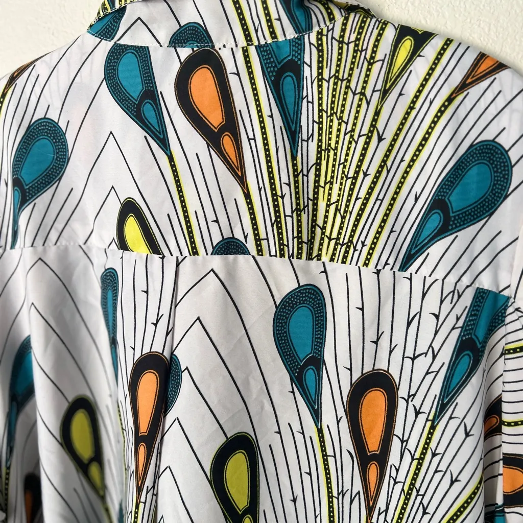 Step in style women’s peacock print Tunic Dress Colorful Patterned Midi Dress XL Blue - Image 11