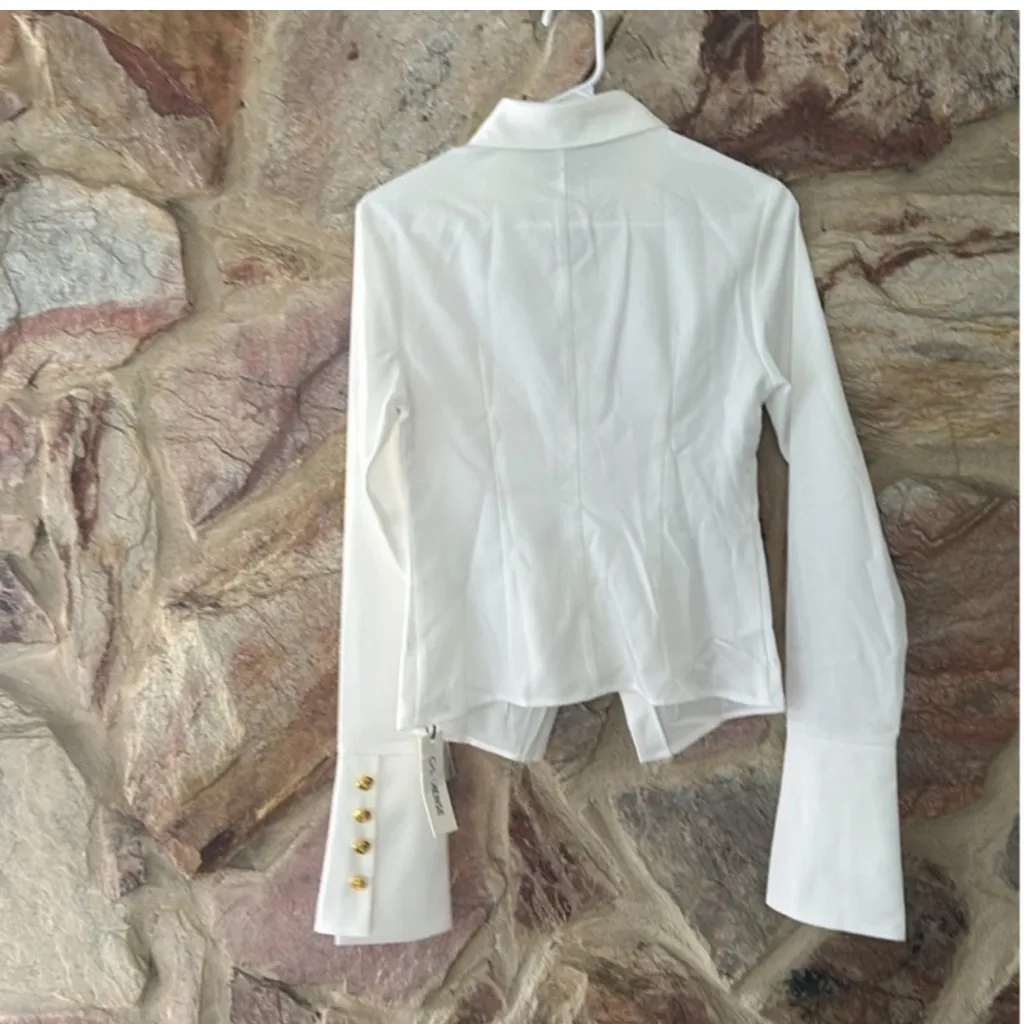 Commense Metal Button Cutout Polo Shirt size large White - Image 7