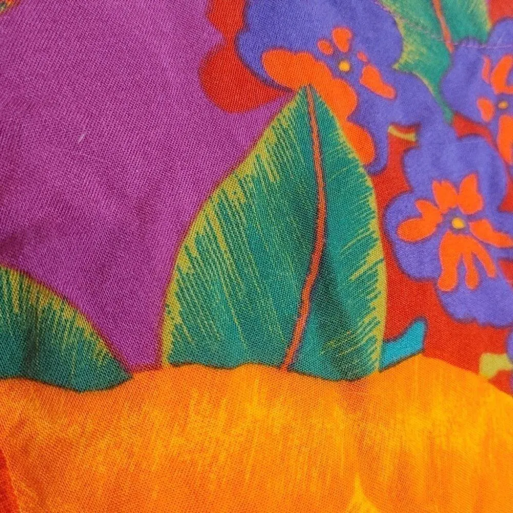 Nouveau Floral Flowers Vintage Retro Bright Rayon Size Medium M Shirt Blouse - Image 14