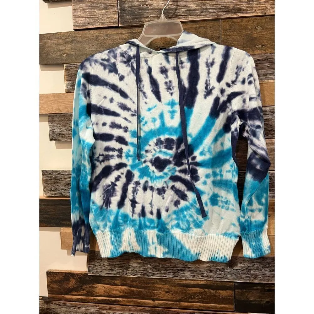 Aqua Womens Blue White Tie-Dye Pullover Hoodie Cotton Sweater size M - Image 3