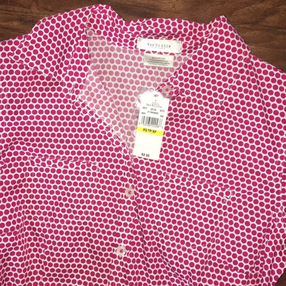 Van Heusen Polka Dot Button Down Shirt XS - Image 3