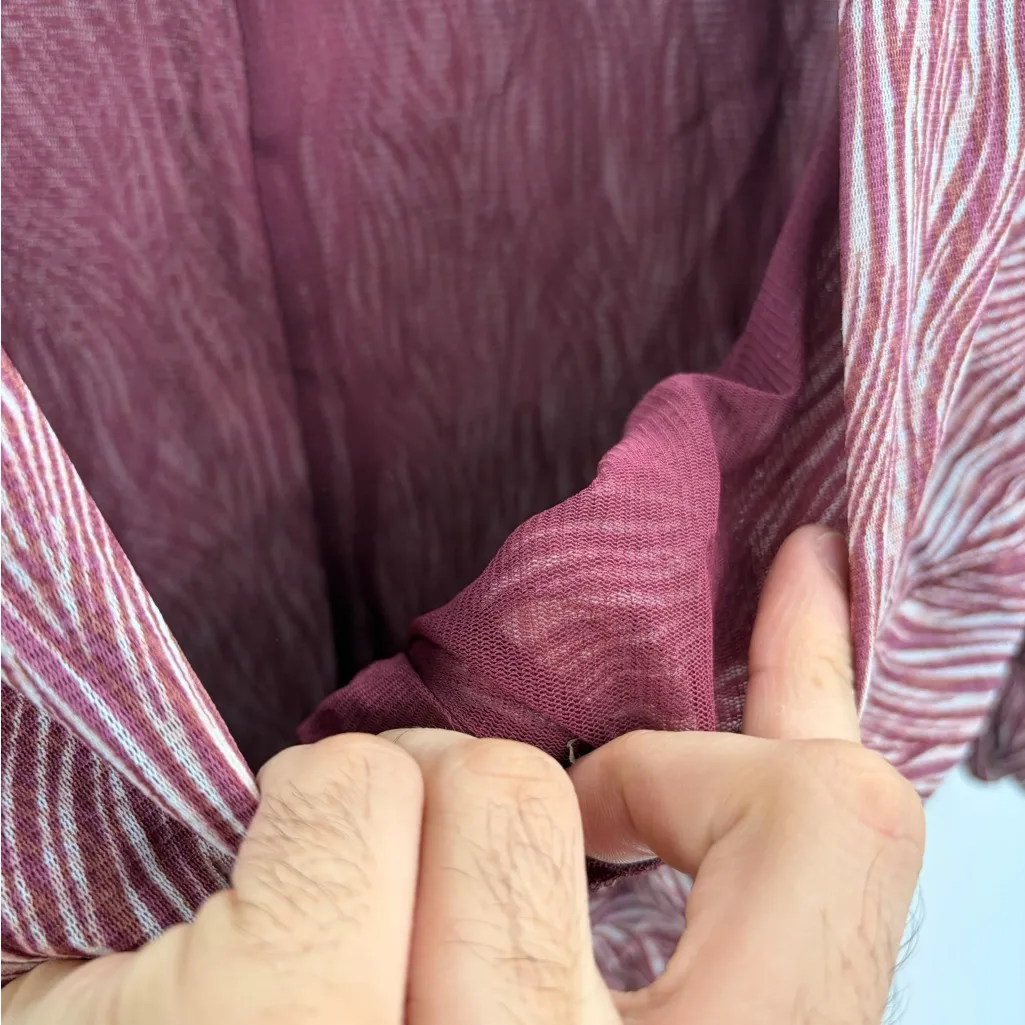 Y2K Twist Front Deep 2000s retro V Blouse Zebra Print Maroon Puff Sleeve Top xs Red - Image 9