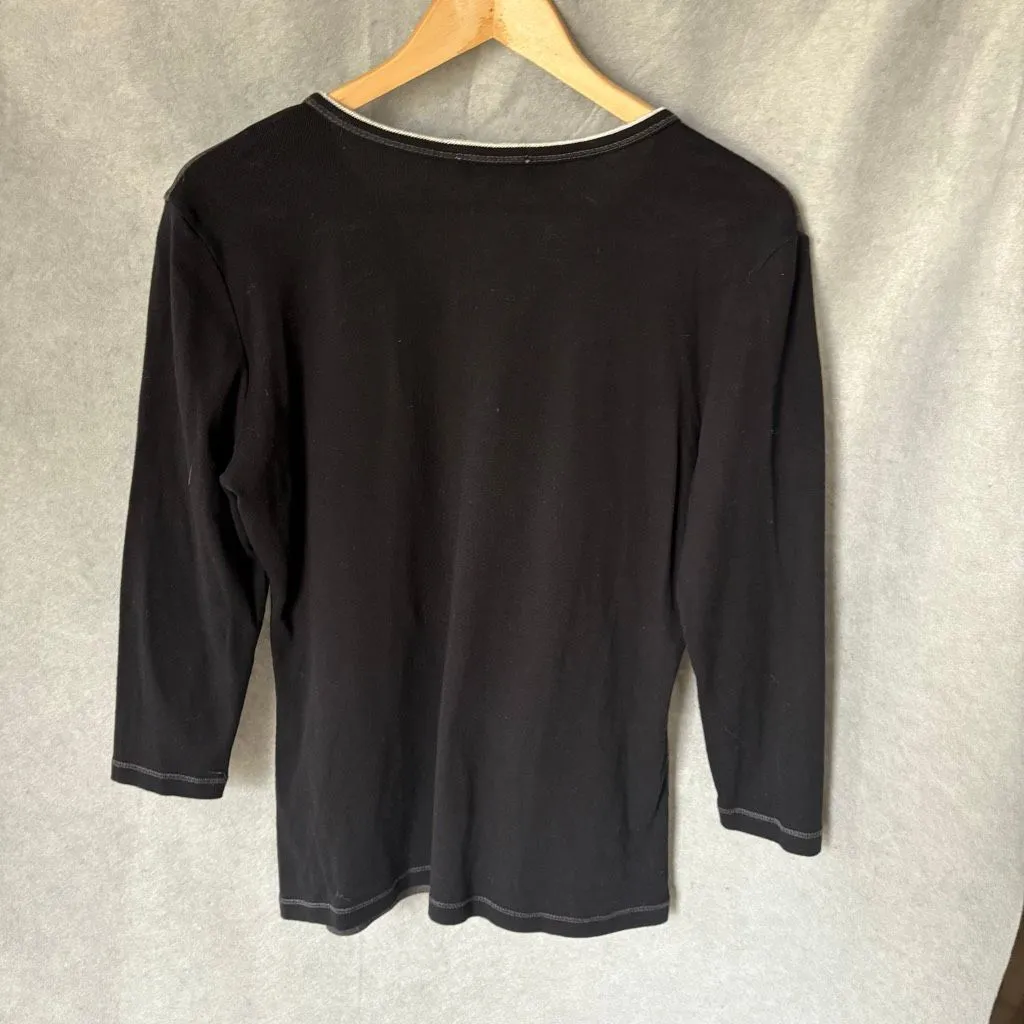 Blue Canyon Black Paisley 3/4 Sleeve Henley size XL Y2K Whimsygoth - Image 2