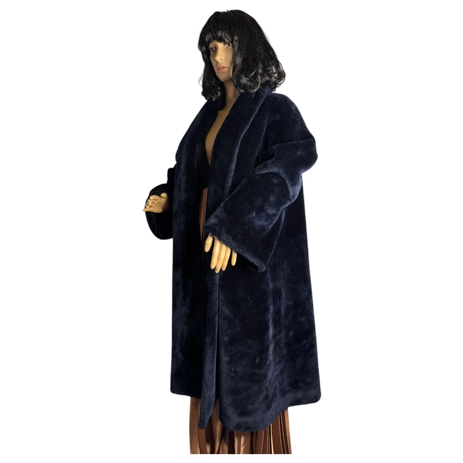 1950s Borgana Faux Fur Navy Plush Coat by Kraaton Fashions USA L - Image 7