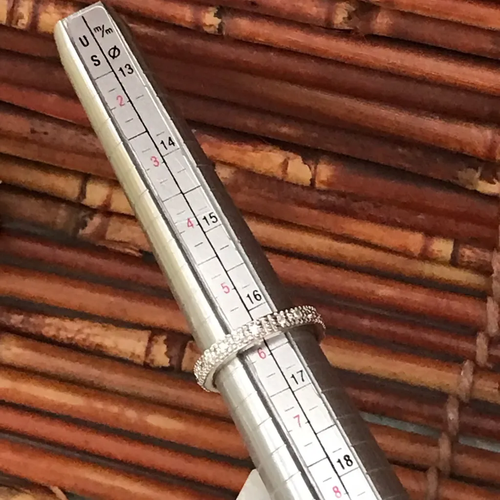 Solitaire Faux Diamond Decorated band size 6 Silver - Image 8