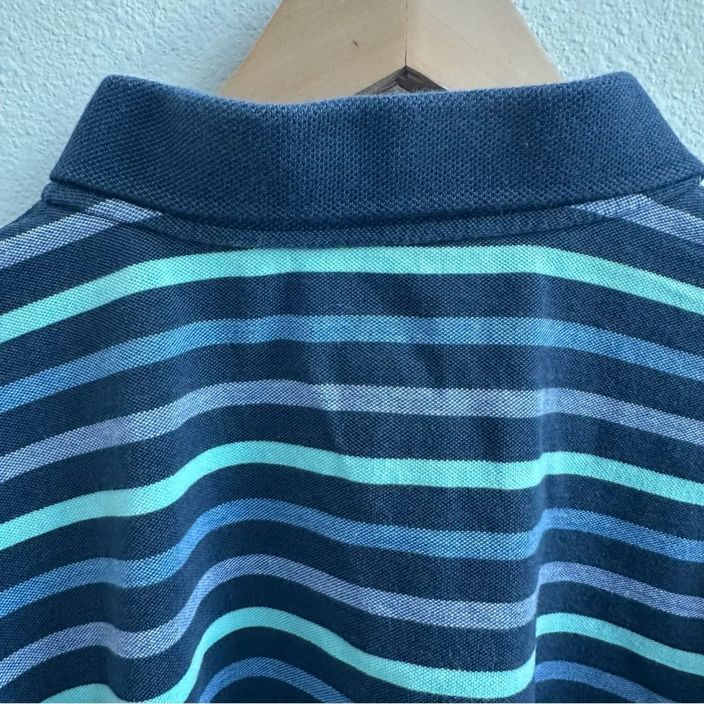 Classic Navy Blue Mint & Purple striped short sleeve cropped button Polo - Image 4