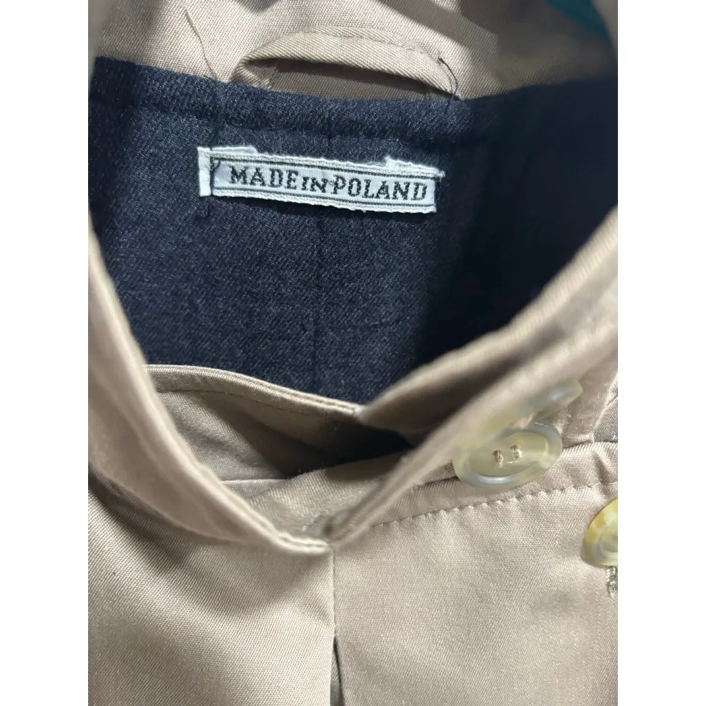 Made in Poland Beige Business Trench Coat, Full Pleat Front, Small Black - Image 7