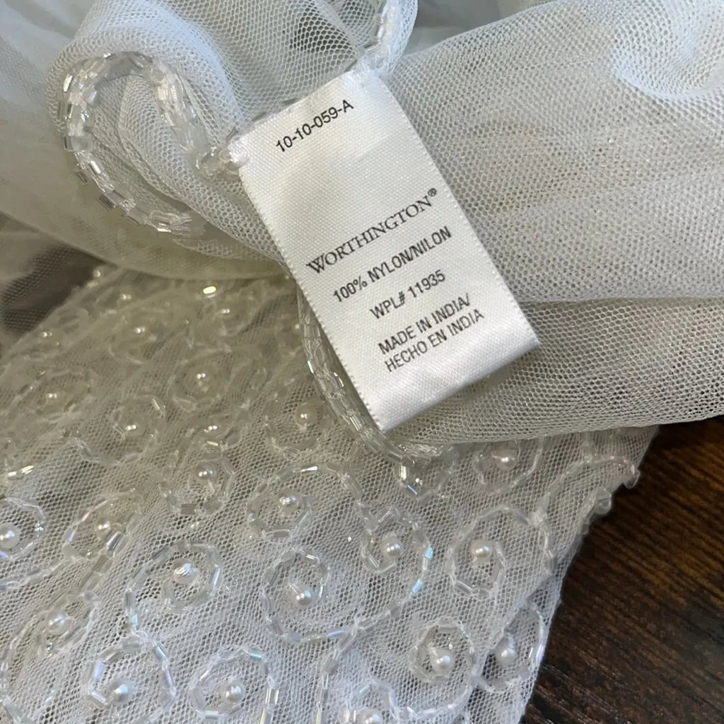 Vintage Sheer Sequin & Fringed Wrap Shawl Scarf Prom Bride Formal Bling - Image 3