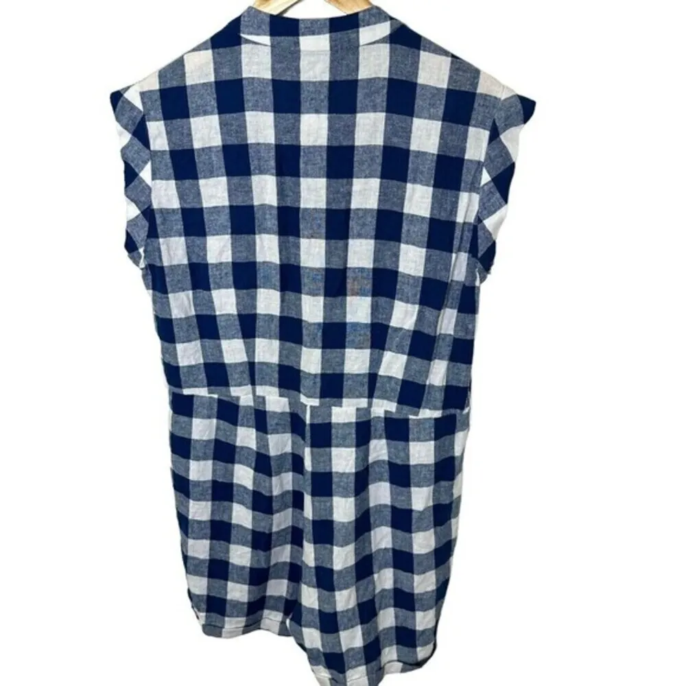 JCrew‎ women’s linen blend plaid Short Romper Size 8 Blue - Image 10