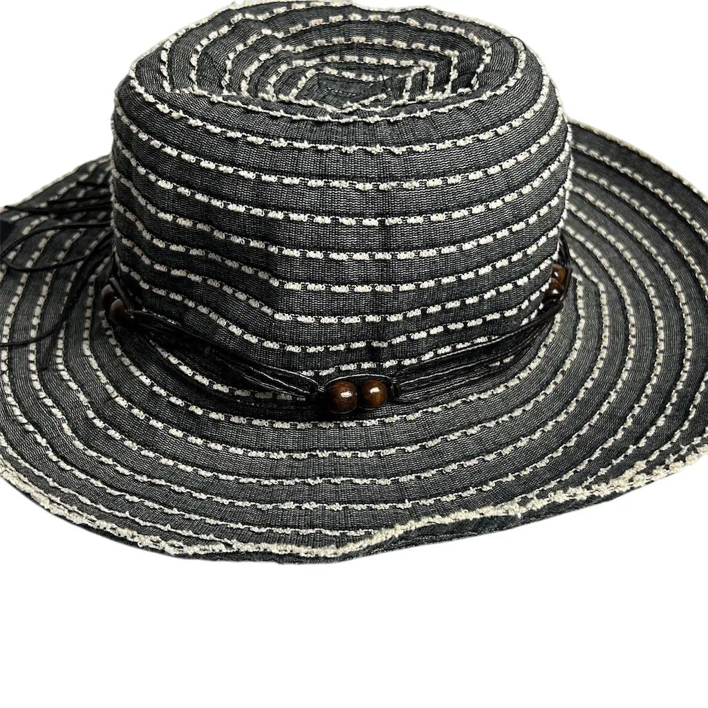 REI Black White Striped Sun Hat Beaded Accent Packable Summer Beach - Image 8
