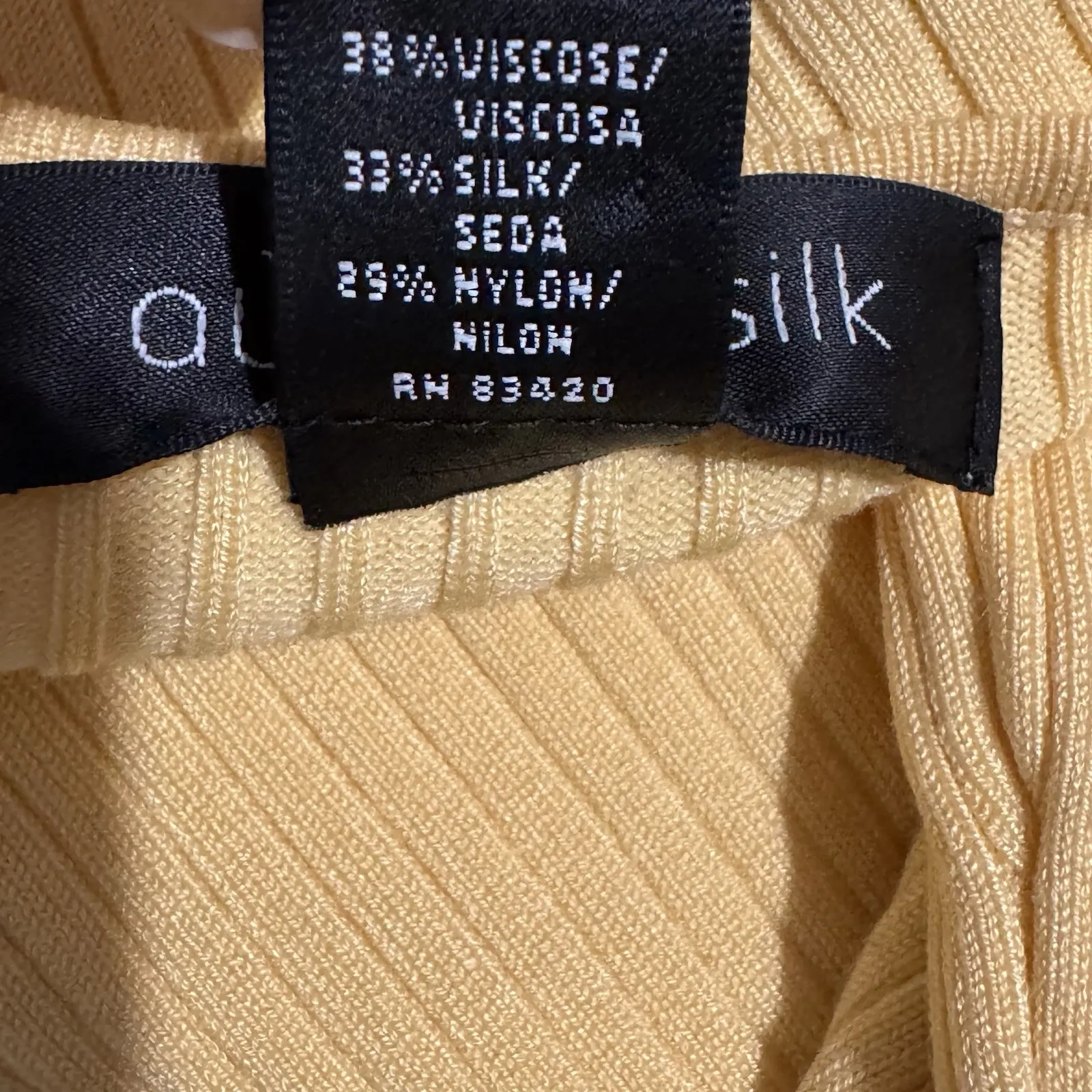 August Silk Women Ribbed Fitted Scoop Neck Knit Top Yellow 3/4 Sleeve XL Silk - Image 6