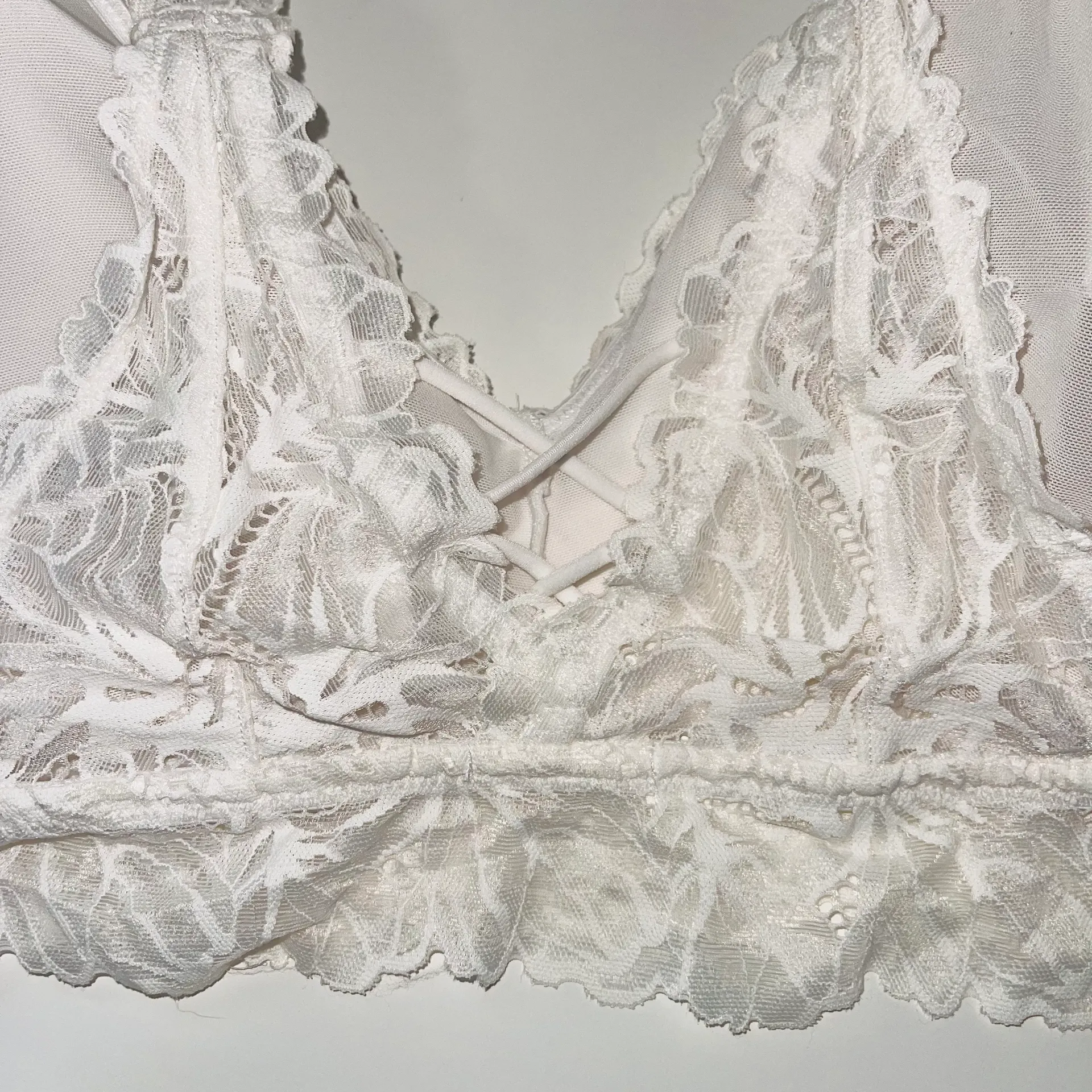 Maurices White Allover Lace Plunge Criss Cross Back Bralette - Image 6