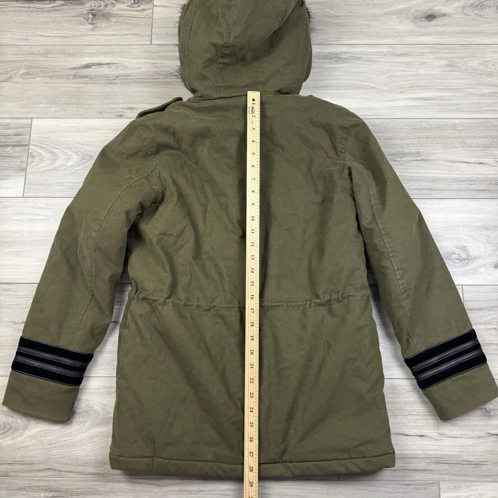 The Kooples Womens Fur‎ Hooded Full Zip Parka Jacket Military Coat Size M - Image 9