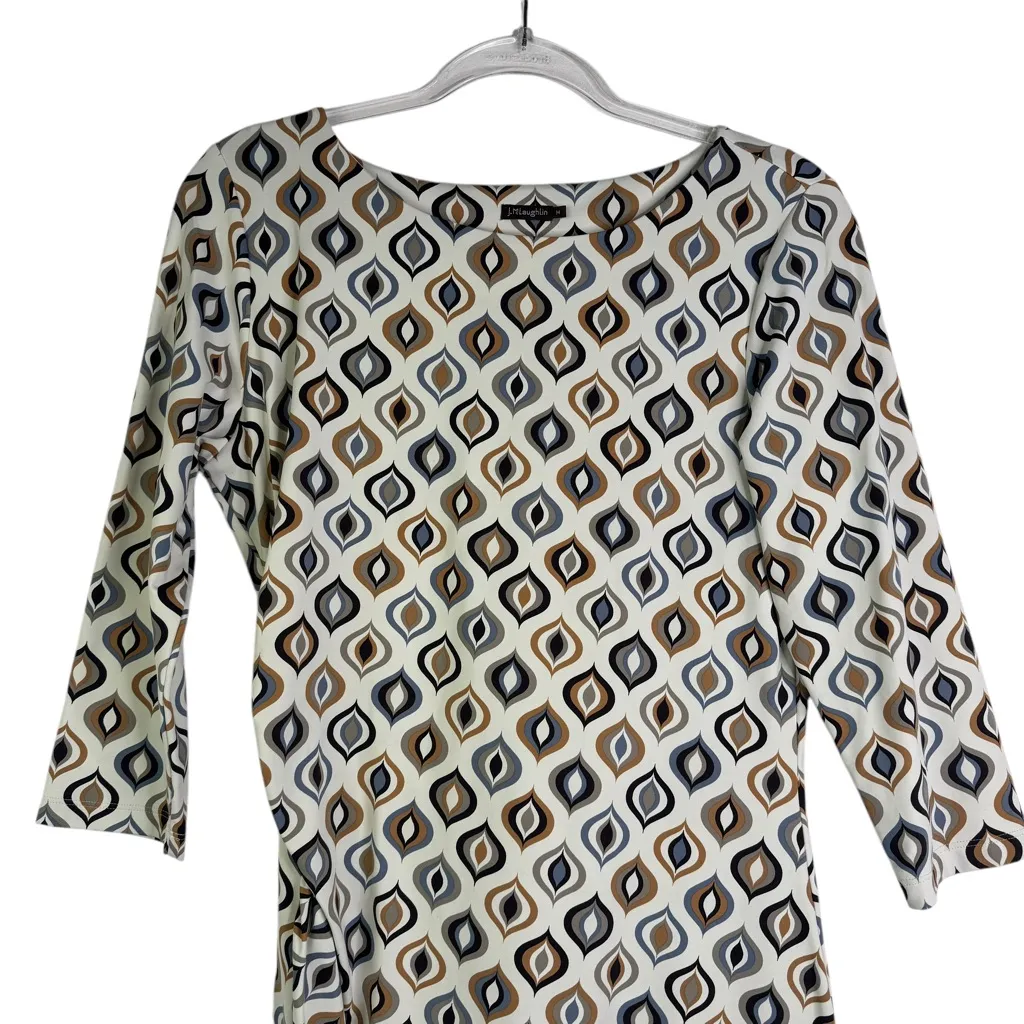 J. McLaughlin Catalina Cloth Retro Mod Knee Length Dress Brown‎ Cream V - Image 2