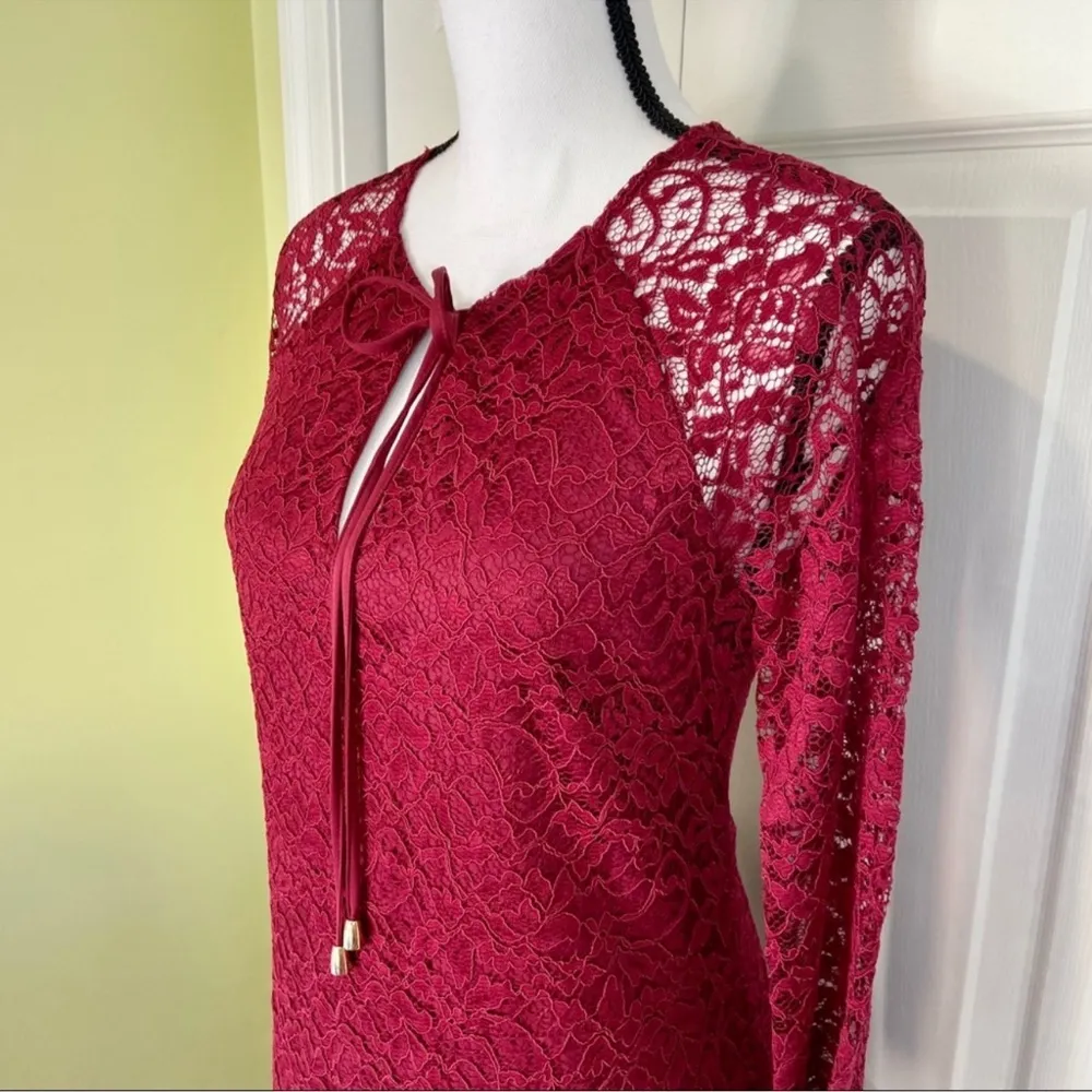 JESSICA SIMPSON Red Lace Dress 3/4 Sleeve Size 6 - Image 3