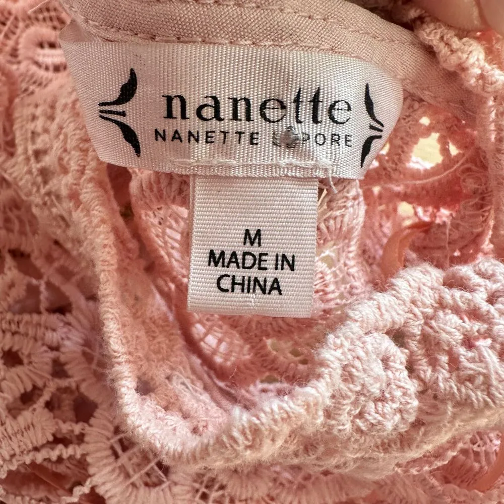 Nanette Lepore Medium Pink Floral Lace Mock‎ Neck Sleeveless Top Scalloped Hem - Image 7