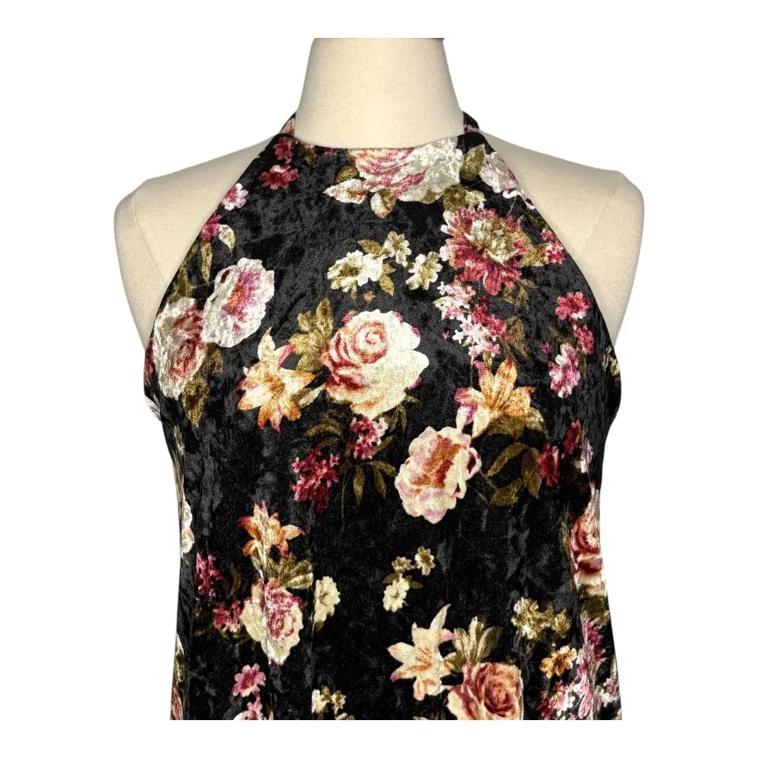 Final Touch Floral Velvet Halter Dress Sleeveless Party Black Women Size Large - Image 2
