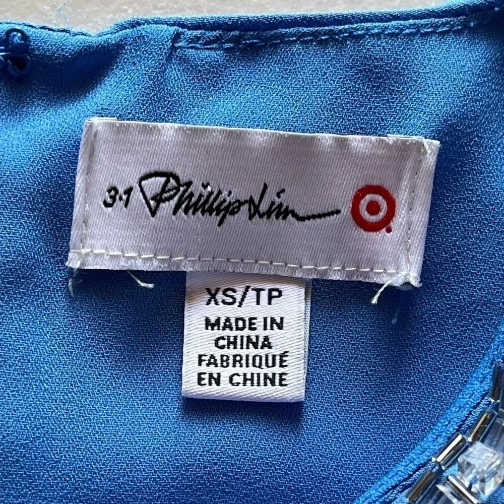3.1 Philip Lim Target womens Blue Shift mini Dress Jeweled Neck Line Size XS - Image 9