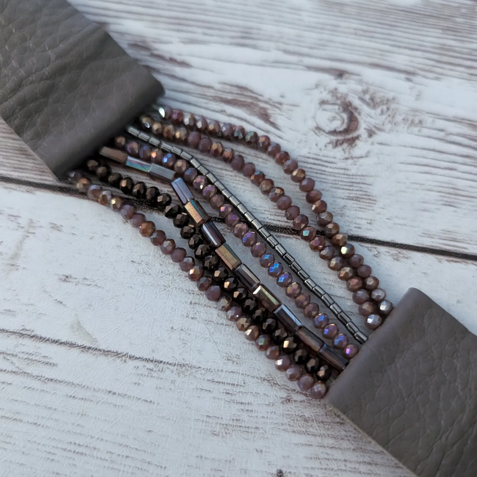 Brown Bracelet with Brown Lightly Iridescent Beads - Image 12