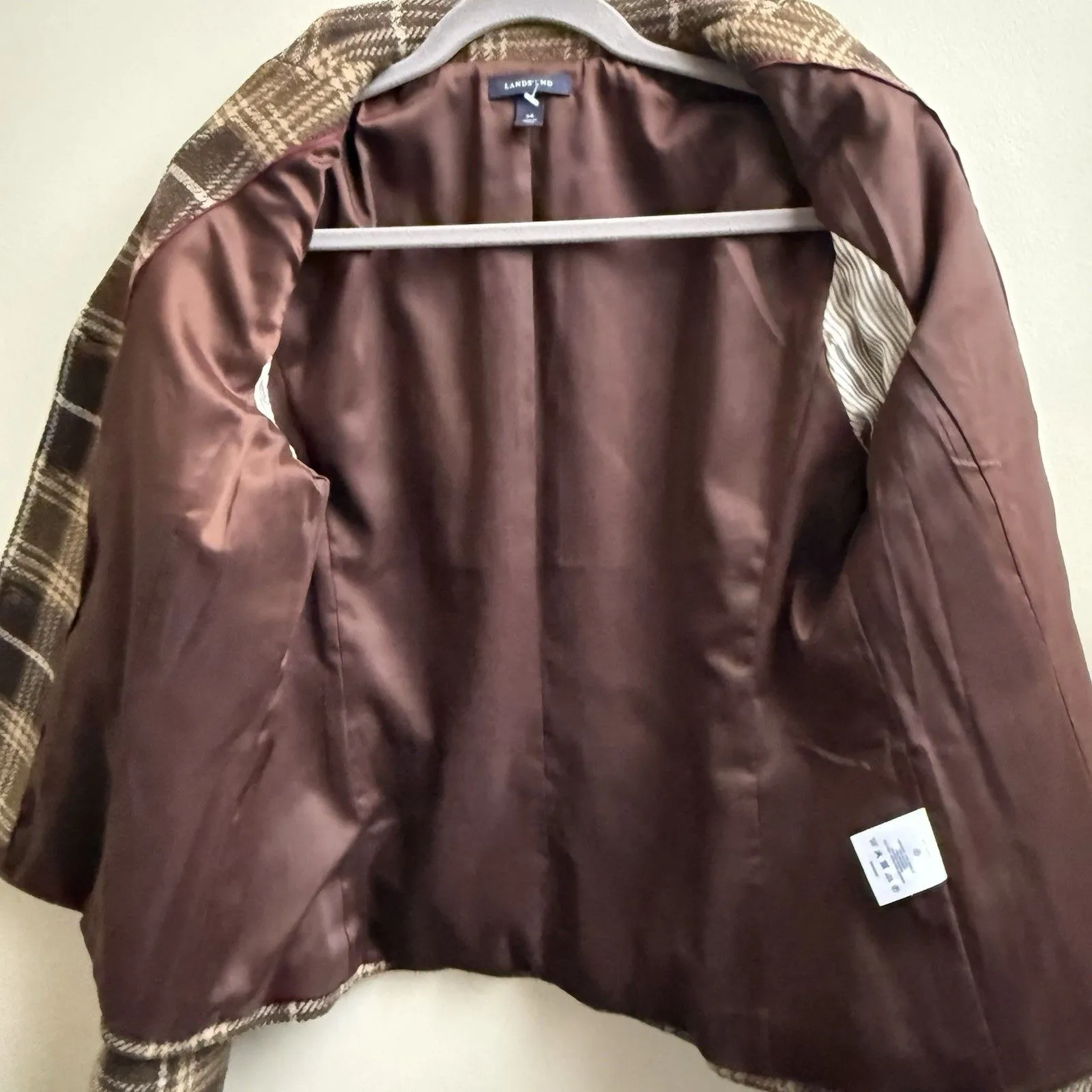 Lands End Women’s Wool Blend Brown Plaid Blazer Size 14 - Image 8