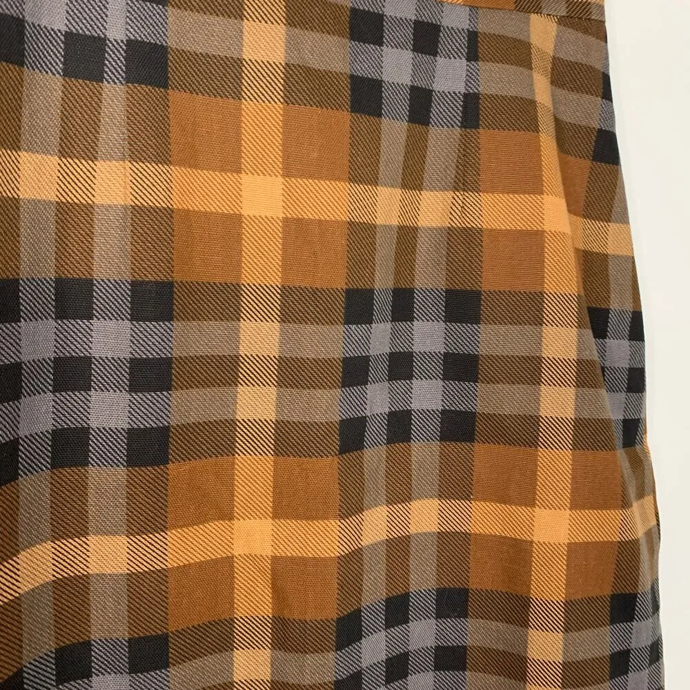 Plaid A-Line Midi Skirt Neutral Colors Small - Image 5