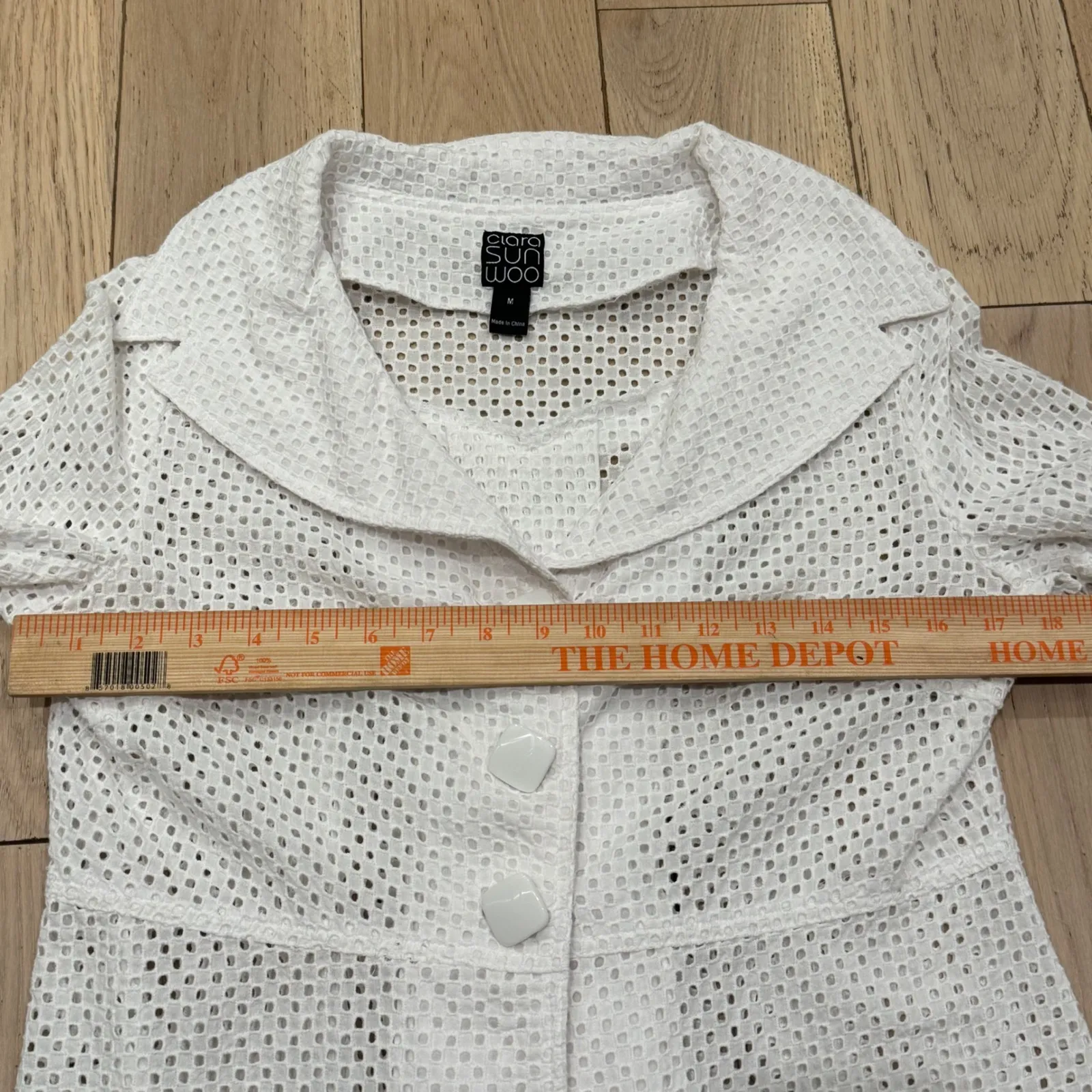 Clara Sun Woo White Eyelet Button Front Blazer lightweight jacket Women's Medium - Image 7