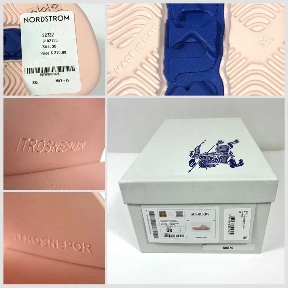 Burberry Dive Embossed Check Pool Slide Sandals Pink Gloss 38 8 NEW - Image 16