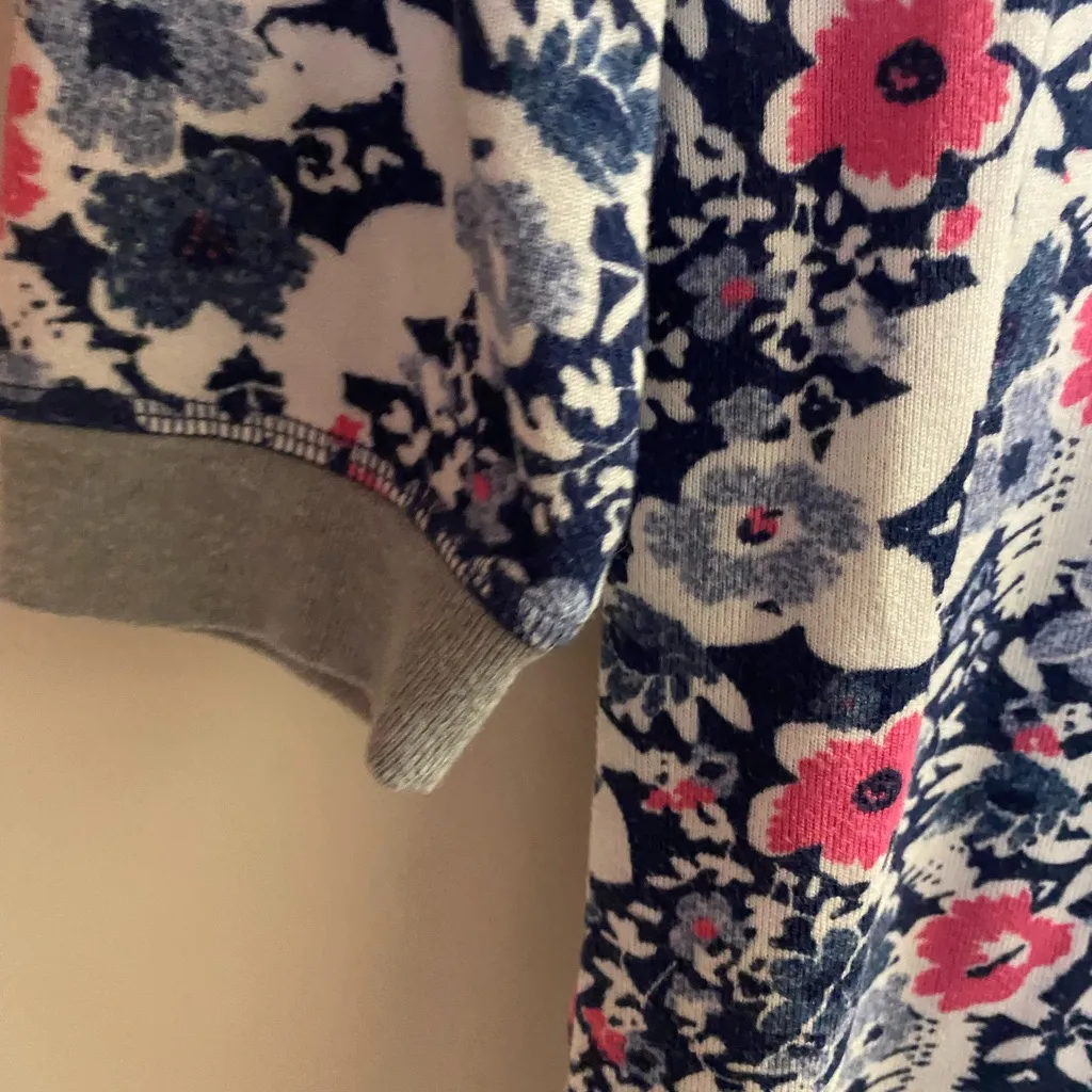 Cuddl Duds Womens Pajama Top Shirt XS 36” Fleece Floral Print Blue Pink White - Image 3