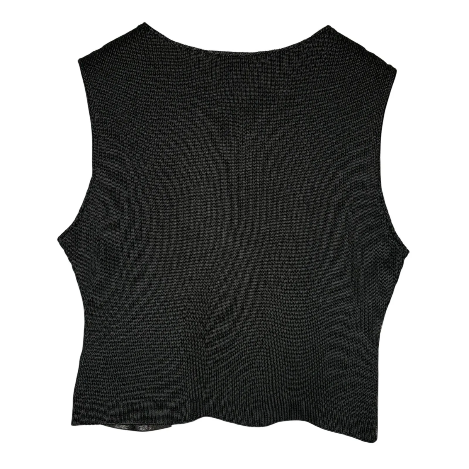 Vintage Carole Little Street Wear Black Leather Vest Knit Sweater Back Large - Image 5