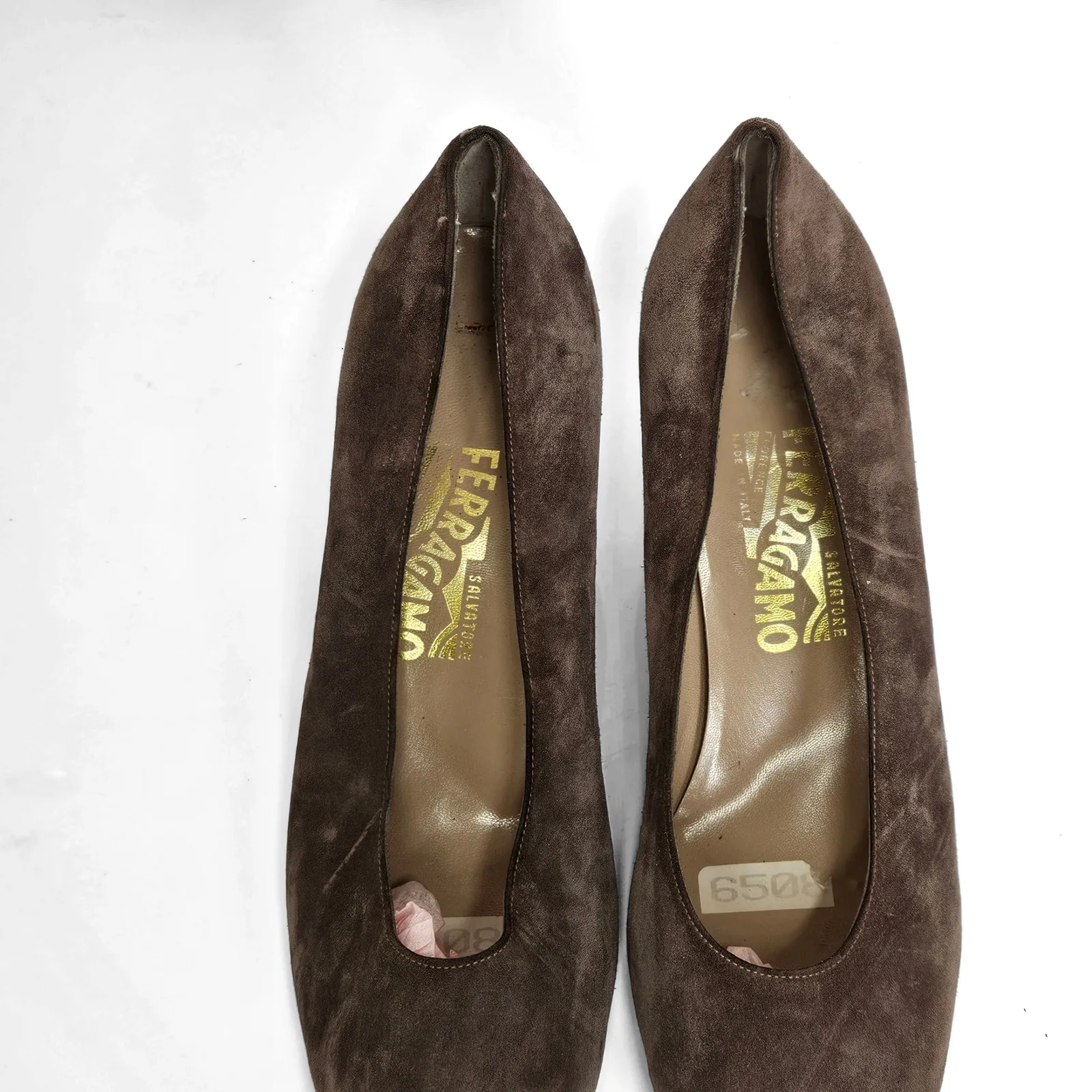 Salvatore Ferragamo Suede Taupe Block Heel Pump Size 11 C - Image 6