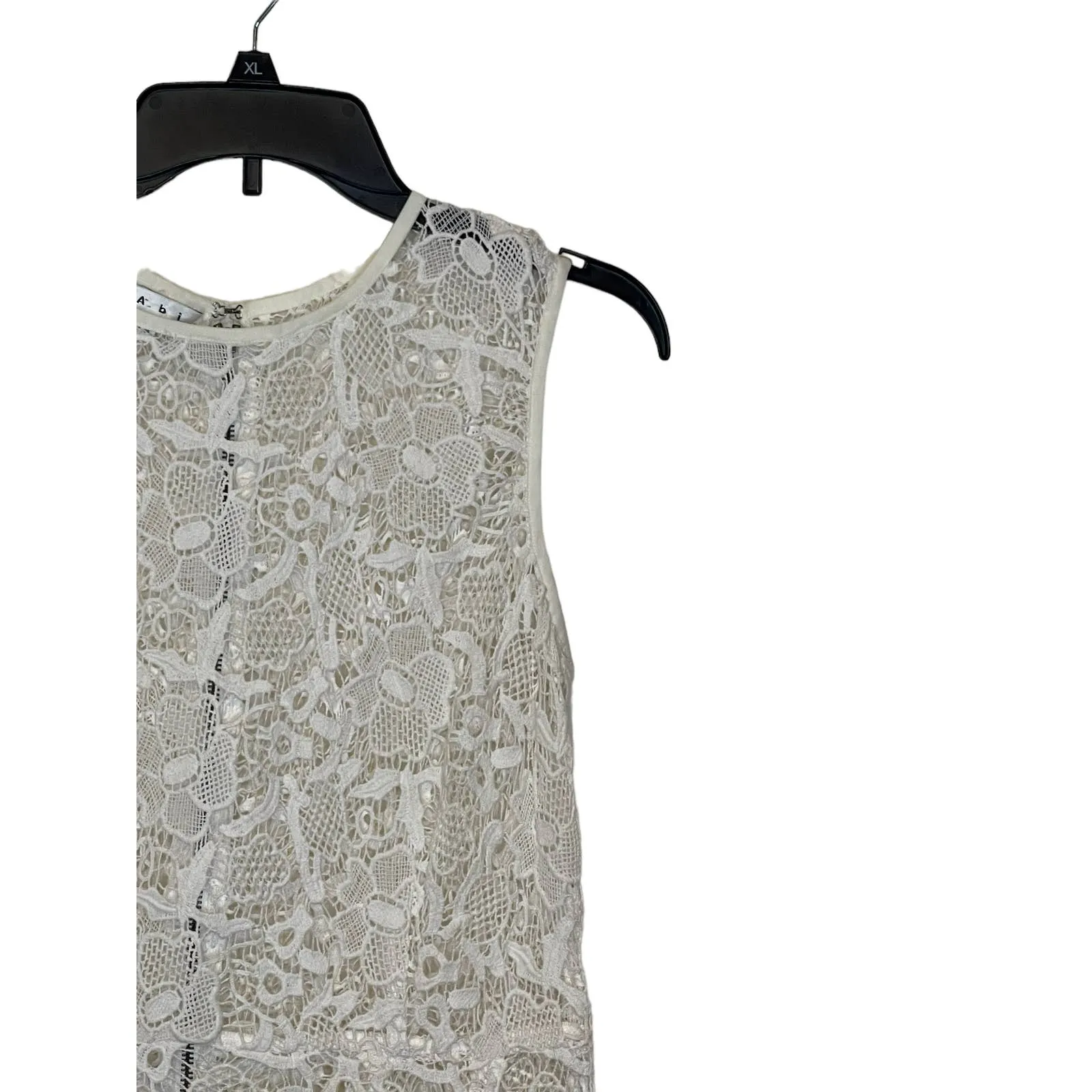 Cabi Women's Tank Top Peplum Needle‎ Lace Floral Sheer Sleeveless White Medium - Image 2