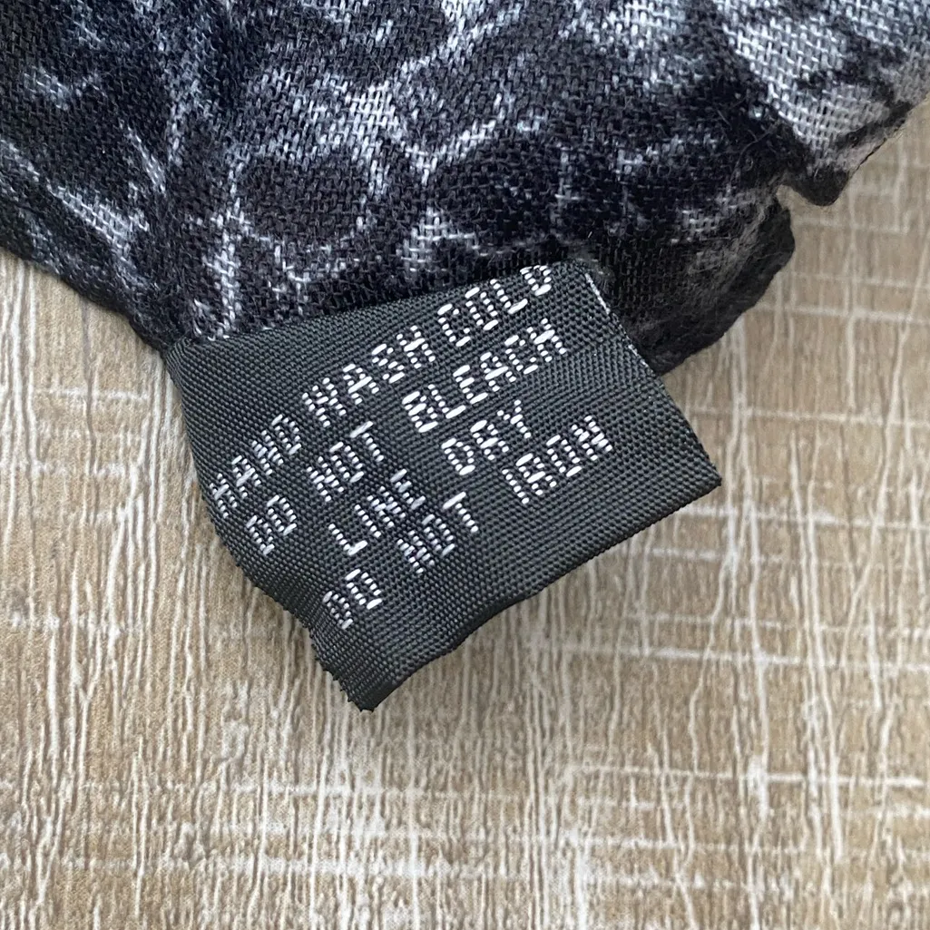 Animal Print Long Scarf Lightweight Gauzy Crinkle Gray Python Leopard Boho Artsy Black - Image 6