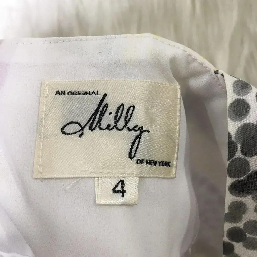 Milly Womens Size 4 Silk One Shoulder Yellow Grey Polka Dot Circle Pattern Dress - Image 2