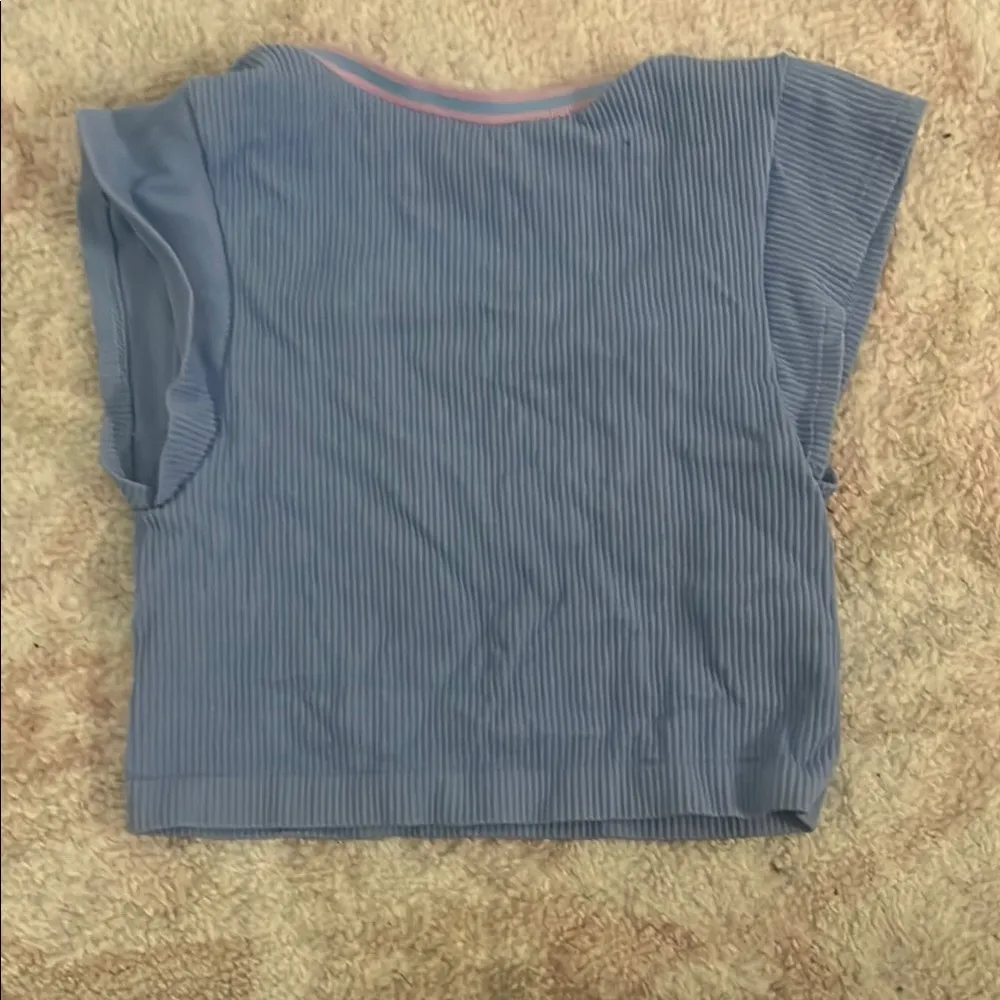 Urban Outfitters Blue Crop Muscle Tee with Cap Sleeves and Polo Collar - Image 3