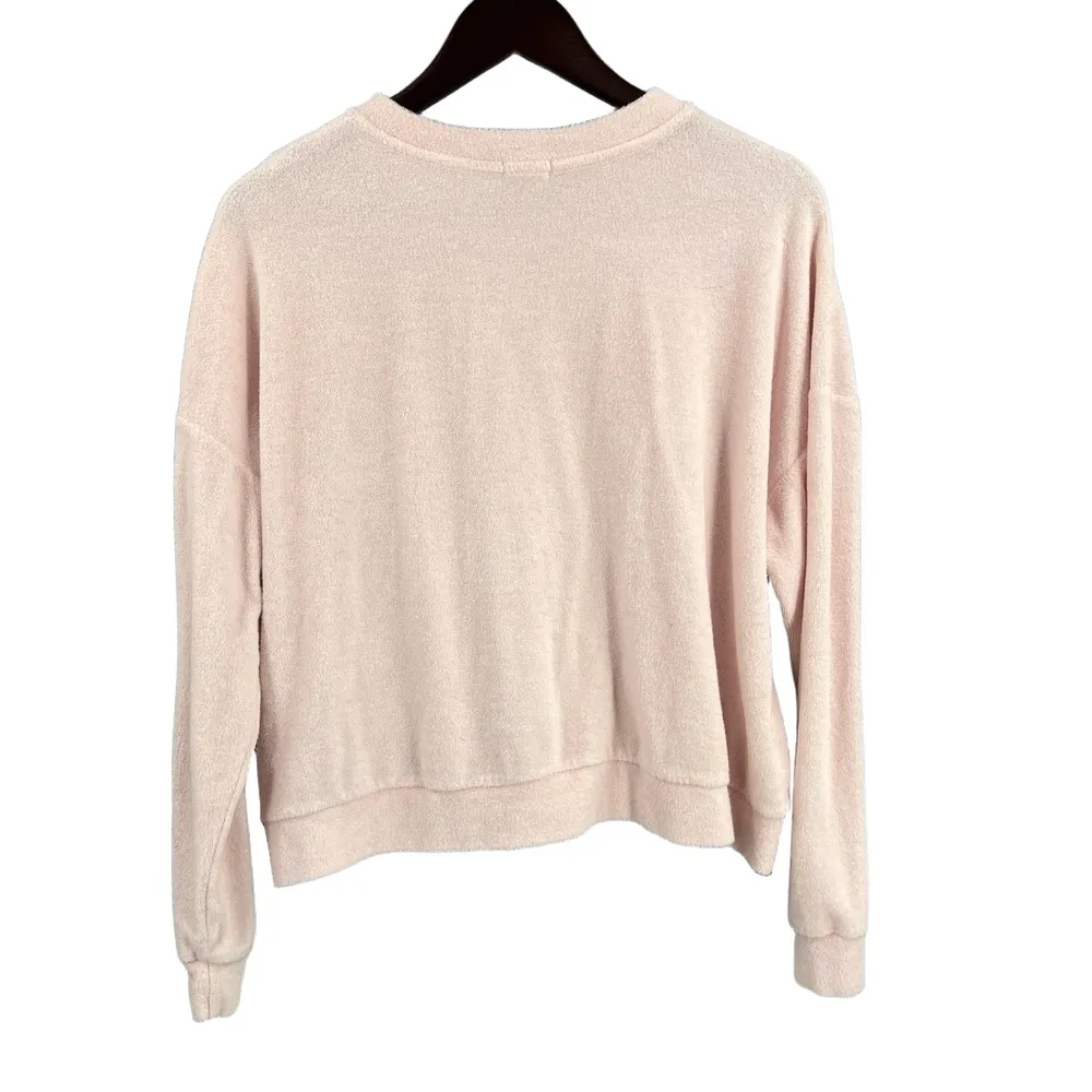 Donni Sweatshirt Pink Terry Cloth Long Sleeve Pullover Henley Drop Shoulder XL - Image 2