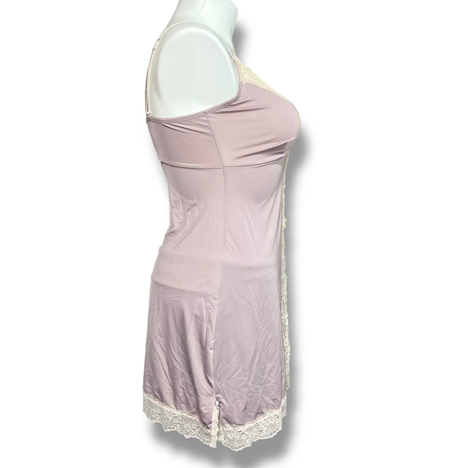 Marilyn Monroe Womens Lingerie Nightgown Chemise Slip Sheer Lace Purple Cream XL - Image 3