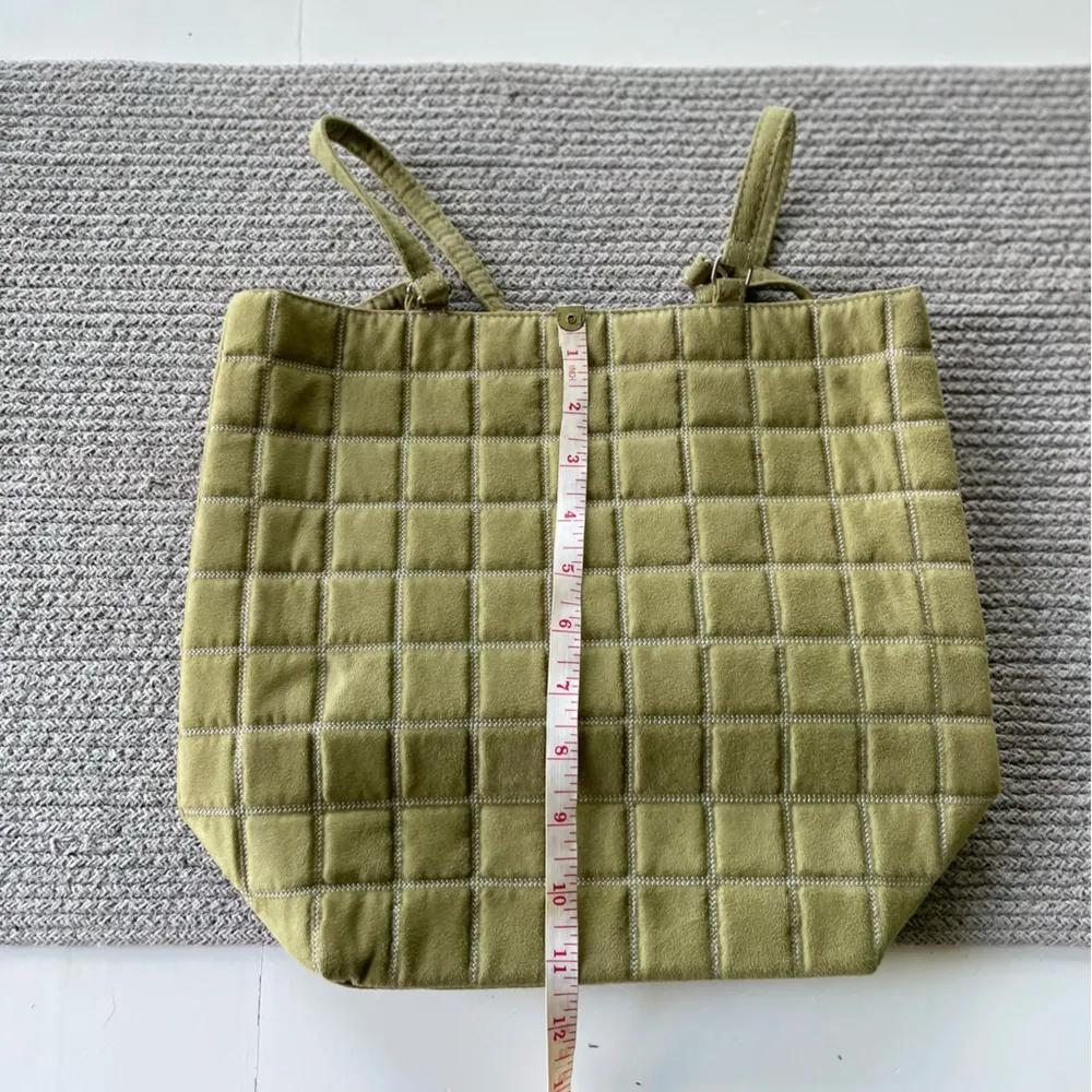 Bath & Body Work Sage Green Quilted Faux Suede Tote Bag Purse - Image 3