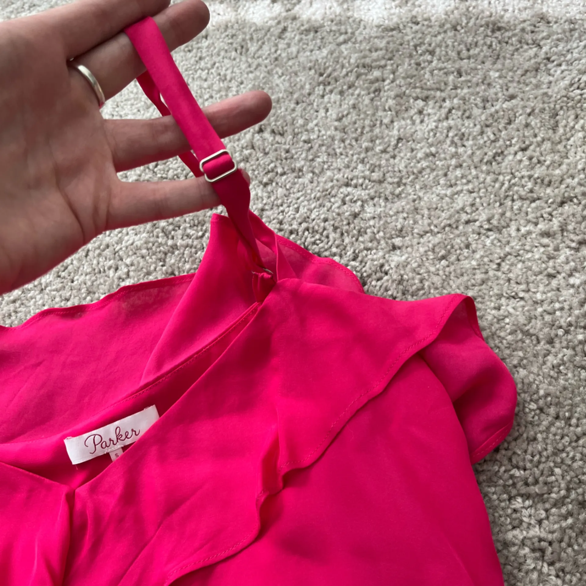 Parker | Rose Pink Ruffle Silk Blouse Tank - Image 10