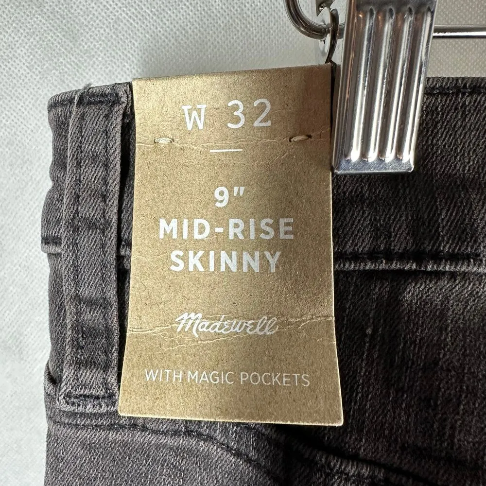 Madewell 9" Mid Rise SKINNY Exposed Button Fly Jeans Raw Hem Size 32 Stretch - Image 4