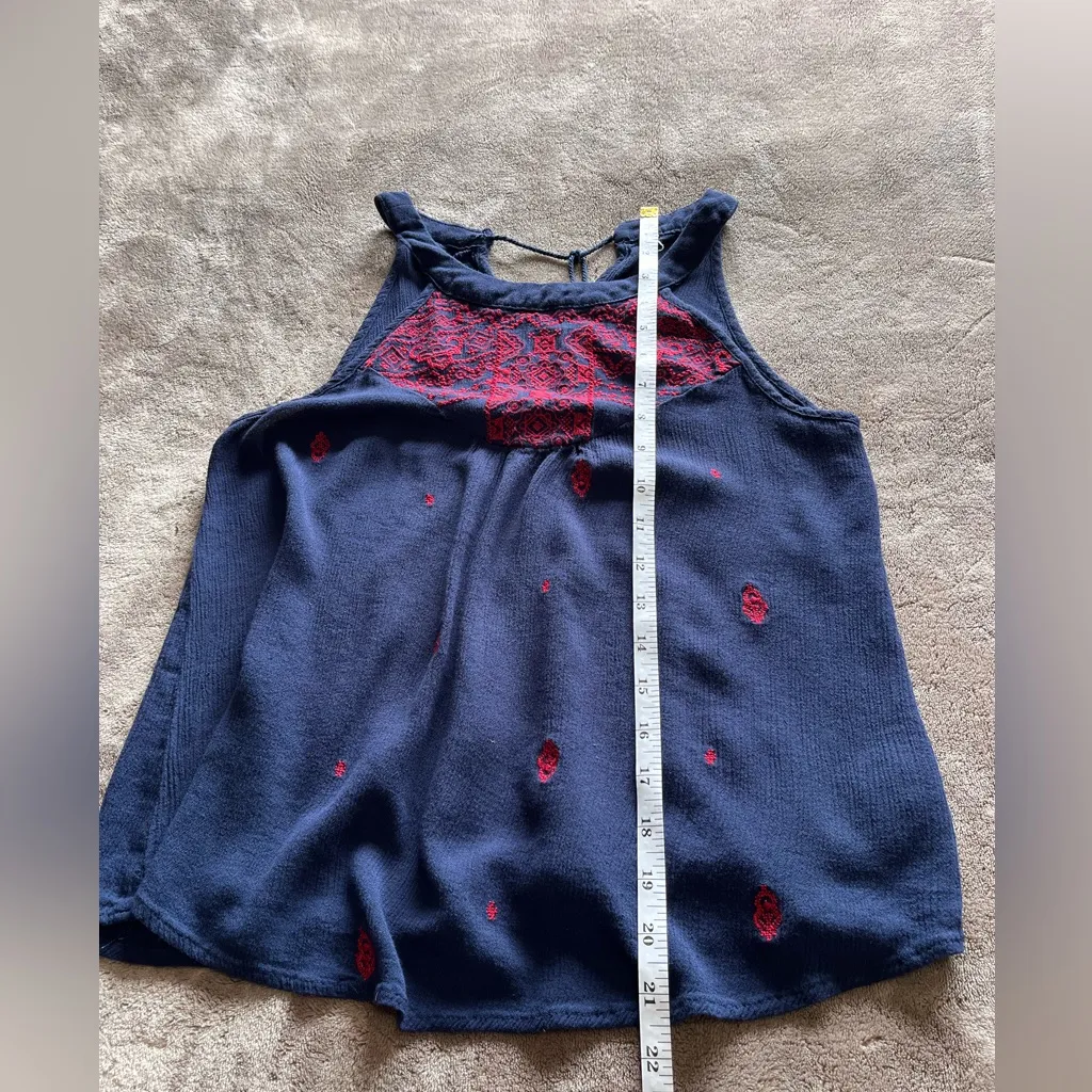 BOHO Picnic Core Navy Blue Flowy Halter Tie Tank Top Women’s Sz Small EUC - Image 6