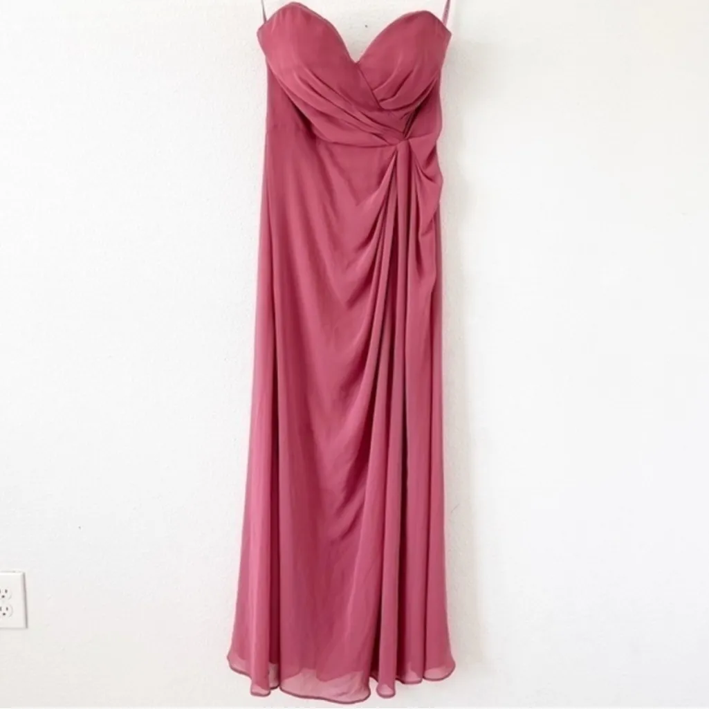 Mori Lee Sweetheart Chiffon Strapless Floor Length Dress in Pink - Image 2